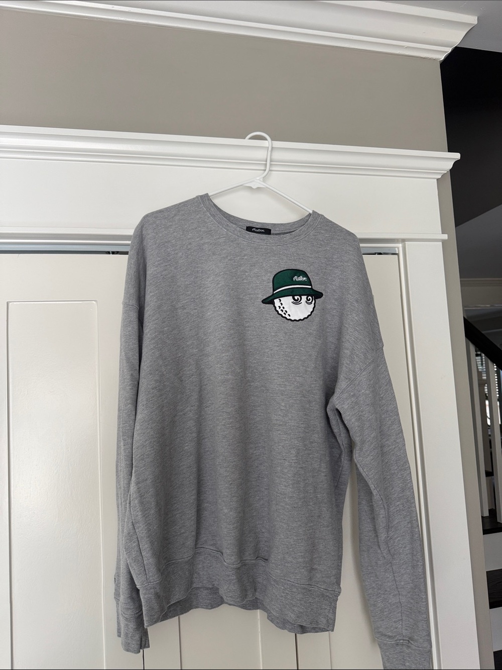 Men's Gray Crewneck Sweatshirt with Embroidered Hat Logo
